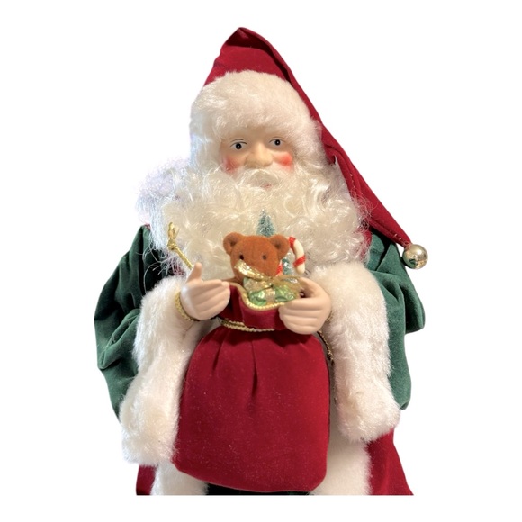 Santa Claus Tree Topper Vintage Figurine Porcelain Fluffy Beard Velvety Coat - Picture 3 of 13